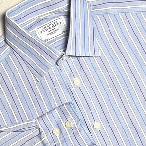 Charles Tyrwhitt Striped Dress Shirt Button Down Long Sleeve Blue 15.5/33 Sharp